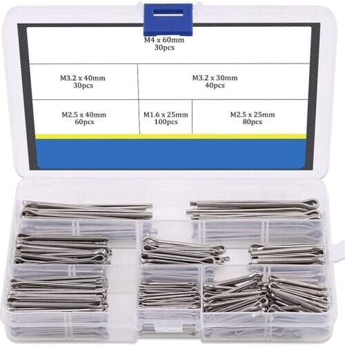 Cotter Fixings Set,6 Sizes 304 Stainless Steel Cotter Pin Clip Key Fastener Fitting Assortment Kit(340 Pcs)