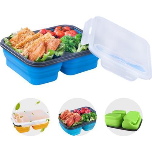 3 Compartment Silicone Folding Bento Box Collapsible Portable Lunch Box for Food Dinnerware Food Container Food Bowl ForChildren