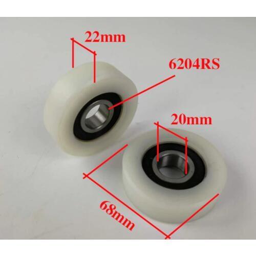 Sliding white nylon roller/pulley/wheel packaged coated nylon 6204RS bearing bore20mm, diameter 68mm, thickness 222mm. 1pcs/lot