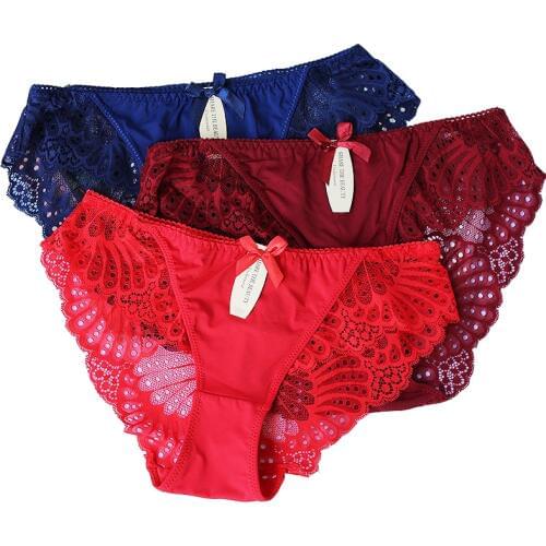 3Pcs/lot Lace Underwear Women Cotton Briefs Girls Lingeries Cueca Calcinhas 6XL Shorts Underpants Panty Ladies Plus Size Panties