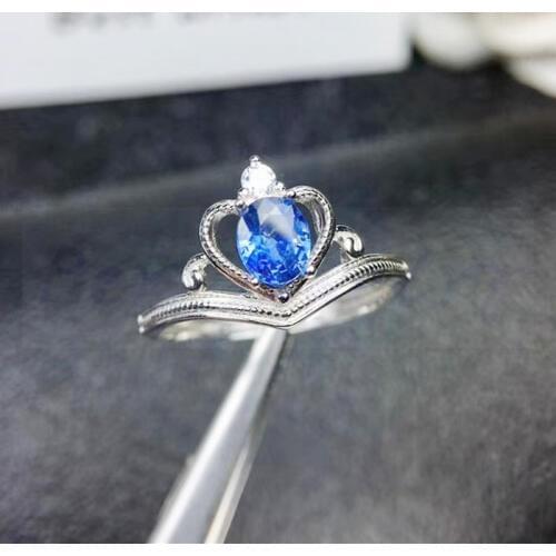 Per jewelry Natural real blue sapphire Crown style Free shipping 925 sterling silver 4*6mm 0.6ct gemstone S8061911