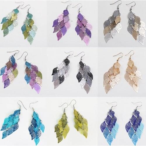 Vintage Hollow Leaves Drop Earrings for Women Bohemian Colorful Long Dangle Earrings 2021 Fashion Jewelry boucle oreille femme
