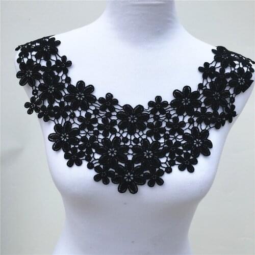 2pcs Black/white Embroidered Lace Flower Lace Neckline Collar Applique Motif Patches Scrapbooking Sewing Accessories