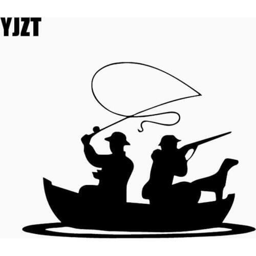 YJZT 16.4CM*12.4CM Hunting Fishing Vinyl Decal Car Sticker Car Windows Decor Black/Silver C24-1080