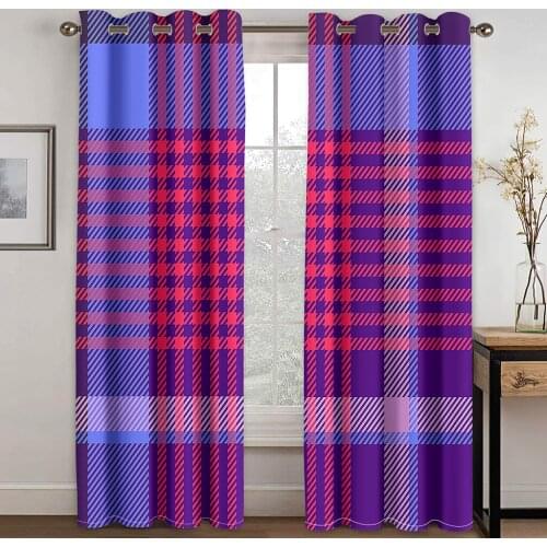 Living Room Shading 90% Decorative Curtain Red and Blue Striped Pattern Home Textile Decoration Bedroom Perforated Curtains