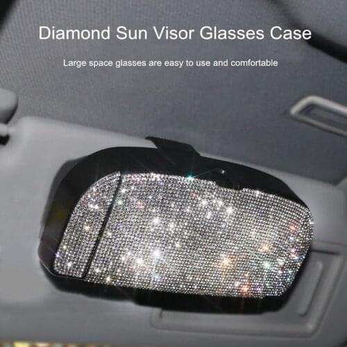 Blingbling diamond sun visor glasses clip sunglasses storage box sun shield diamond business card box card storage box