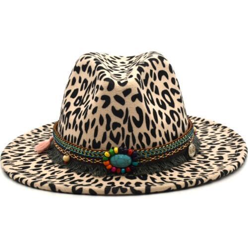 Womens Mens Woolen Hat Leopard Print Gentleman Elegant Ladys Autumn and Winter Wide-brimmed Jazz Hat Church Hat Panama Hat F7