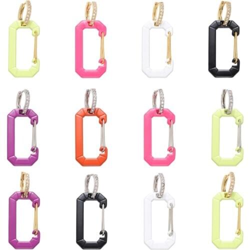 ZHUKOU 1piece gold/silver color small hoop earrings Rectangular enamel hoop earrings for women 2020 fashion Jewelry VE150