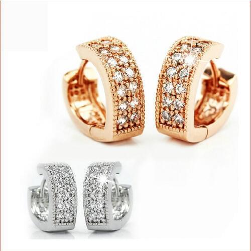 Joyme Women Jewelry Rose Gold-Color Cute Heart Small Hoop Earrings Double Zircon Earring Gift Jewelry For Party