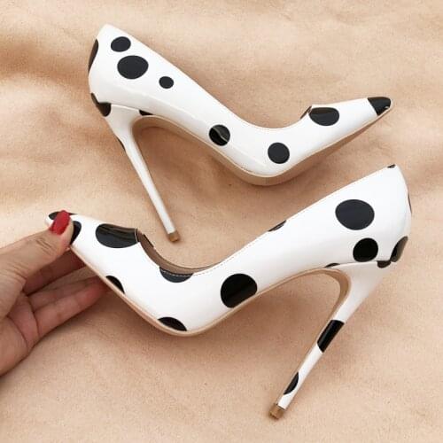 Free shipping fashion women Pumps lady BLACK WHITE PATENT leather point toe high heels shoes thin heeled 12cm 10cm 8cm Stiletto