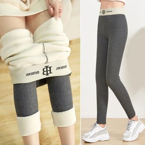 Pants Women Thread Thickened Cashmere Winter Leggings Women Pure Cotton Nine Point High Waist Slim Elastic Warm Leggings