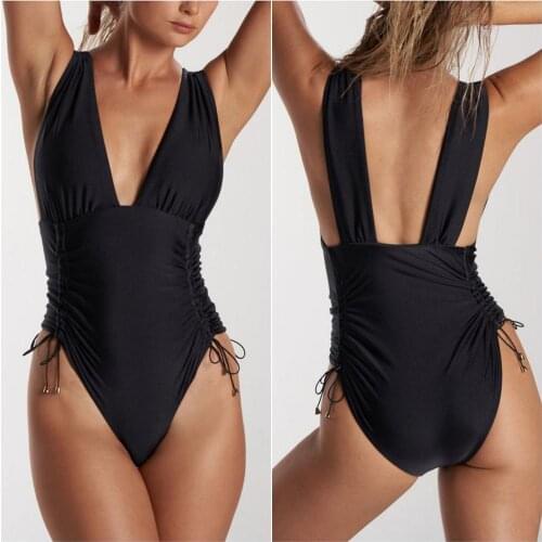 Women Sexy High Waist Solid Color Swimwear Beach Bikini One Piece Swimwear Pleating Stunning Sheath Bikini Slim Fit Swimwear