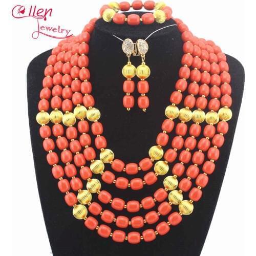 Handmade Coral Women Necklaces Costume Jewelry Nigerian Wedding African Beads Jewelry Set W11378