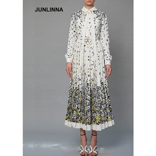 Fashion elegant Womens Pleated Dress 2021 Autumn New Fixed Position Printing Vestidos Sliming Expansion Dresses