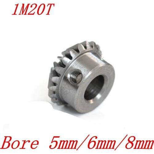 2pcs 1:1 Bevel Gear 1 Modulus 20 Teeth With Inner Hole 5mm 6mm 8mm 90 Degree Drive Commutation Steel Gears Screw Hole M4