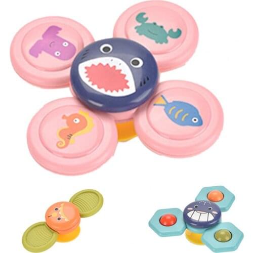 3Pcs/Set Suction Cup Toy Colorful Cartoon Smooth Surface Interactive Baby Suction Cup Spinning Top Bath Toy for Gift