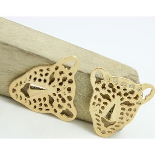 30pcs 25*26mm Mini Hollow Leopard Head Charms Vintage KC Gold Metal Zinc Alloy Trendy Pendant Fit DIY Jewelry Making 3B331