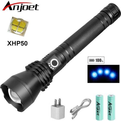 Anjoet Lamp xhp50.2 powerful flashlight usb Zoom led torch light Aluminum 5 Mode 18650 or 26650 battery Outdoor hunting Camp