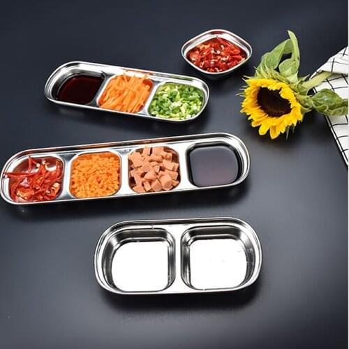 4 Grid Stainless Steel Food Seasoning Tray Pepper Dipping Saucers Meal Dishes Seasoning Dishes Snack Dishes Seasoning Plate