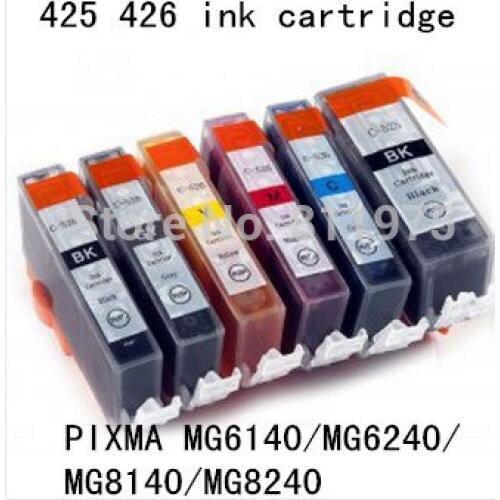 6 color PGI 425BK CLI 426BK C M Y GY compatible ink cartridge For canon PIXMA MG6140 MG6240 G8140 MG8240 printers full ink