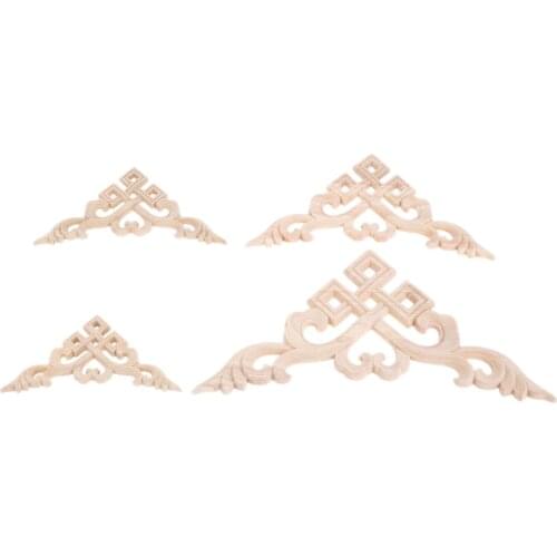 4Pcs 10cm/12cm/15cm/20cm Wood Carved Corner Applique Decorate Vintage Cabinet Door Woodcarving Decal Wooden Figurines Home Decor
