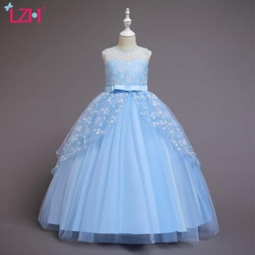 LZH Dress For New Year 2021 Elegant Lace Flowers Dress For A Girl Bowknot Childrens Dress Fashion Kids Evening Dress 4-12 Years