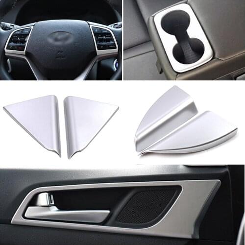 For Hyundai Tucson 2015-2020 Inner Door Handle Steering Wheel Switch Button Window Pillar Water Cup Holder Frame Trim Silver