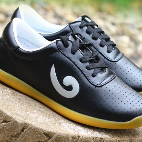Breathable Cowhide Tai Chi Sneakers Free Flexible Martial Arts Wushu Shoes Sports Training Footwear Black White Size 35-45