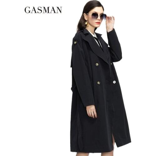 GASMAN 2021 new womens spring jackets trench coat fashion black ladies jacket double-breasted Women coats loose outerwear 20109