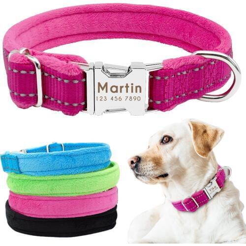Custom Dog Collar Personalized Nylon Pet Dog ID Tag Collars Engraved Flannel Padded For Small Medium Large Dogs Pitbull Bulldog