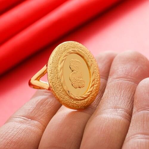 Dubai Gold Color Rings 24K For Women Wedding Jewellery Womens Ring For Girls Bridal Wife Gifts African Dubai French