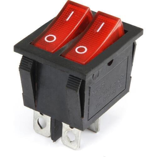Red button Double Boat Rocker Switch Toggle 4 Pin On-Off no light 10A/250V 2pcs
