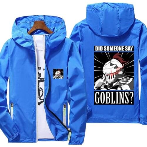 Casual Jacket Spring Autumn reflective zipper Windbreaker waterproof Jackets Goblin Slayer men street Hooded thin Coats