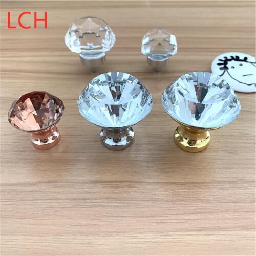 LCH 30mm 38mm Super shining Crystal Diamond Shaped Kitchen Cabinet Knob Rose Gold Modern Style Knob Clear Crystal Handles