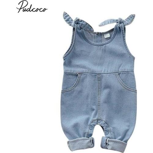 2020 Cute Baby Denim Jumpsuit Romper Summer Sleeveless Pockets Playsuit Overall 0-18M Newborn Boy Girl Clothes Outfit