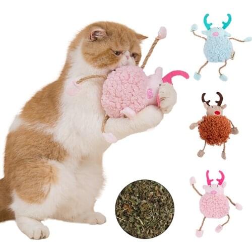 Cute Plush Mint Cartoon Little Monster Cat Toy Molar Teeth Cleaning Pet Chew Supplies Interactive Fun Cat Accessories