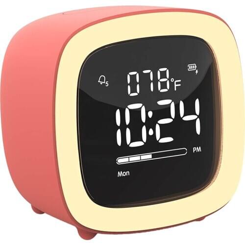 Cute-TV Night Light Alarm Clock for Kids, Girls, Teens, Bedroom, Bedside, Desk, Digital Alarm Clock with Rechargeable Battery, S