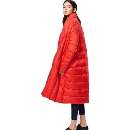 Plus size 90% duck down coat fashion brand high collar cloak style long down jacket womens loose style thicker warm coat wq293