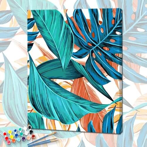 PhotoCustom Oil Paint By Numbers Kits Leaf Painting By Numbers On Canvas Frameless 60x75cm Draw Painting DIY Still Life Home Dec