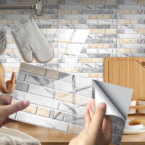 PVC Wall Stickers Ceramic Waterproof Wall Decor For Bathroom Peel And Stick Panel Self-adhesive Removable Marble DIY