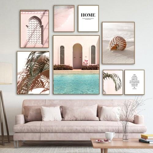 Wall Art Canvas Painting Seaside Beach Conch Pool Palm Leaf Quote Nordic Posters And Prints Wall Pictures For Living Room Decor