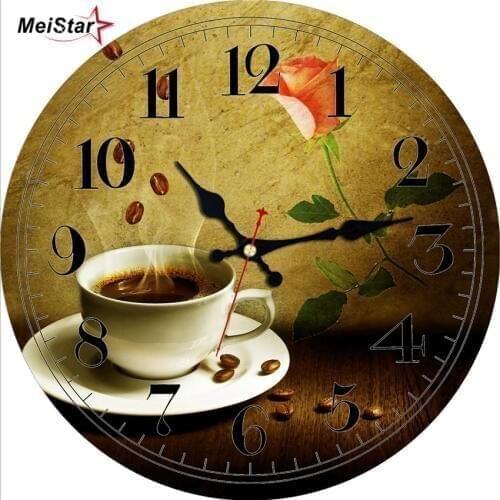 Retro Coffee Shop food Wall Art Decor Butterfly Flowers Silent Wall Clock Battery Operated 16" Shabby Vintage Round Clock Room