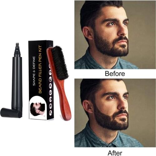 New Hot Sale Beard Pen Beard Filler Pencil And Brush Beard Enhancer Waterproof Moustache Coloring Shaping Tools Hair Pencil