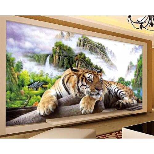 BEIBEHANG Custom 3D wallpaper home decor mural tiger down the mountain tiger tiger king king domineering background wall