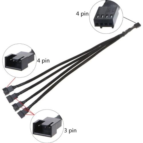 PWM 4pin Fan Sleeved Extension Splitter Hub Cables,Motherboard CPU 4 pin to 2 4 Way 4Pin Cooler or 3pin Case Fan Power
