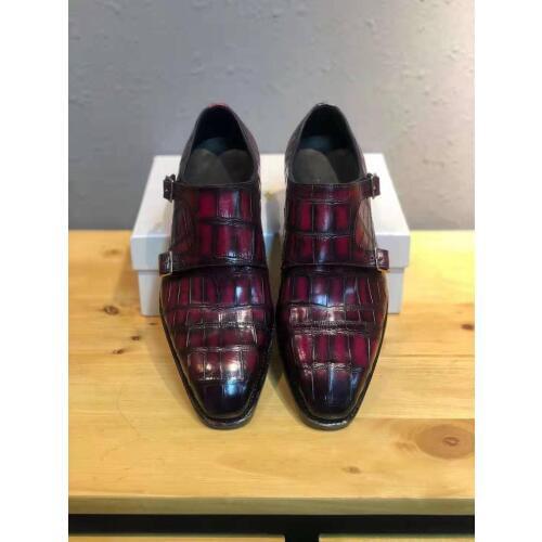 Luxury quality Newly shinny Genuine real crocodile belly skin black red mixed colors men business dress shoe cow lining & base