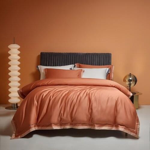 Luxury Orange White 1000TC Satin Cotton Quality Ultra Silky Soft Premium Bedding Set Duvet Cover Flat/Fitted Sheet Pillowcases