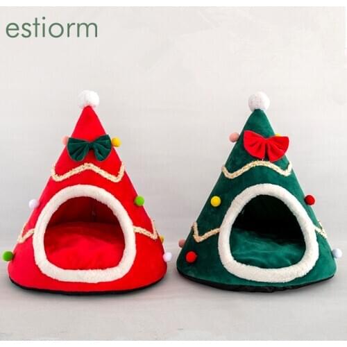 Christmas Tree Indoor Dog Cat House - Winter Warm Bed for Small Dogs,Cat,Puppy,Kitty - Pet Tent/Nest,Super Soft Cat Bed with Mat