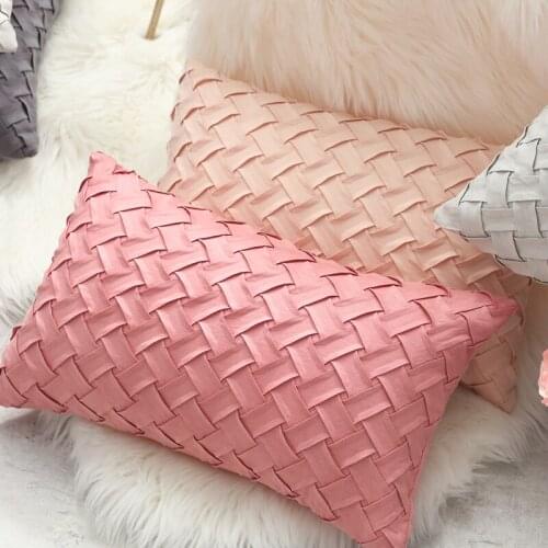 Pink Beige Cushion Cover Soft Faux Suede Home Decorative Pillow Cover Woven Pattern 45x45cm/30x50cm Solid Grey Blue Pillow Sham