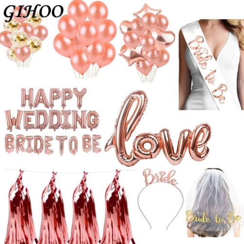 Rose gold bachelor party decoration Wedding bride to be balloon bride tiara shoulder strap for Hen Party Favors Decoration